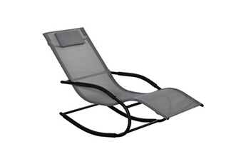 chaise longue - transat outsunny chaise longue à bascule rocking chair design acier époxy noir textilène gris