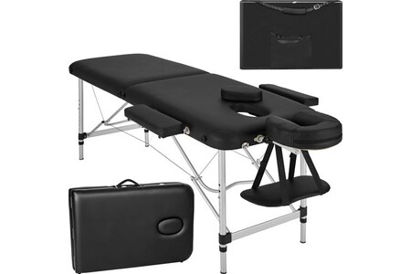 Table de massage Tectake Table de massage Pliante 2 Zones Aluminium Portable + Housse - noir