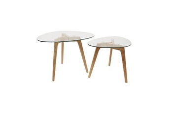 table d'appoint the home deco factory - lot de 2 tables gigognes galet en verre et bois - transparent