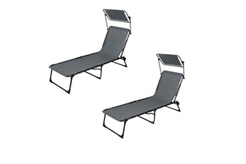 chaise longue - transat sunnydays - lot de 2 bains de soleil avec parasol et coussin - gris anthracite