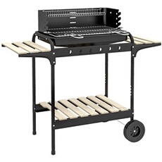 Barbecue à charbon sur pied grille réglable 2 roues 3 étagères récupérateur de cendres noir