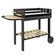 Barbecue à charbon sur pied double grille réglable 2 roues 2 étagères noir