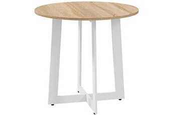 table de cuisine homcom table à manger ronde 4 personnes piètement acier blanc plateau aspect chêne clair