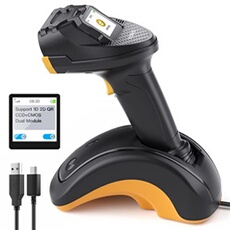 Scanner de Code-Barres Bluetooth sans Fil, 1D/2D/QR, avec Ecran Tactile et Base Intelligente, Modules Doubles CMOS+CCD