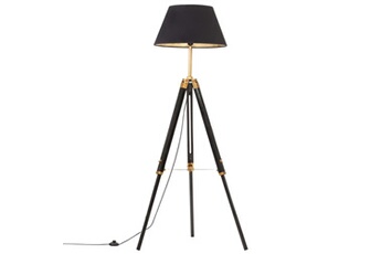autres luminaires vidaxl lampadaire à trépied noir et doré bois de teck massif 141 cm