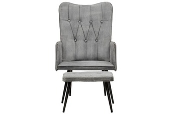 fauteuil de jardin vidaxl chaise à oreilles avec repose-pied gris vintage toile