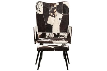 fauteuil de jardin vidaxl chaise à oreilles avec repose-pied noir cuir véritable