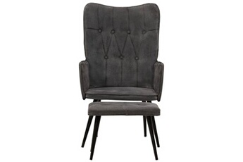 fauteuil de jardin vidaxl chaise à oreilles avec repose-pied noir vintage toile