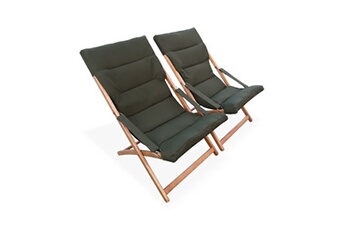 chaise longue - transat sweeek lot de 2 chiliennes kaki en bois pliables assise rembourrée