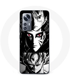 Coque Xiaomi 12 5G Sangoku Naruto Luffy one piece Dragon Ball Z fond noir et blanc, anime manga