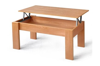 table basse pegane table basse, table de salon relevable en bois coloris cerisier - longueur 100 x profondeur 50 x hauteur 45/57 cm - -