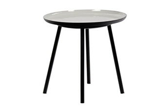 table d'appoint meubletmoi table d'appoint ronde plateau émaillé gris et métal noir - lak 0504