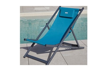 chaise longue - transat ozalide athos - lot de 2 chiliennes - aluminium - bleu canard