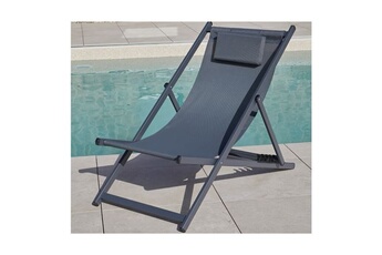 chaise longue - transat ozalide athos - lot de 2 chiliennes - aluminium - gris anthracite