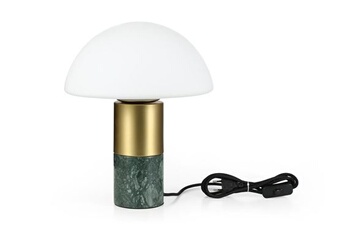 lampe à poser vente-unique.com lampe à poser champignon en marbre, métal et verre - d. 30 x h. 35 cm - blanc et doré - langford