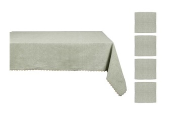 nappe de table vente-unique.com ensemble nappe + 4 serviettes de table en coton - bordure beige - vert - 140 x 240 cm - loania