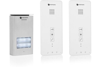 Interphone Smartwares DIC-21122 Interphone 2 fils Set complet 2 foyers argent, blanc