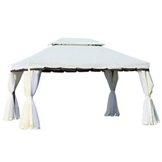 Tonnelle barnum pavillon de jardin style colonial double toit toile moustiquaires et toiles amovibles 3,9L x 2,9l x 2,8H m crème