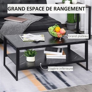 Table Basse Ovale HOMCOM Effet Marbre Noir - Pieds Bois, Dimensions 110x50x40 Cm, Charge Max 40 Kg