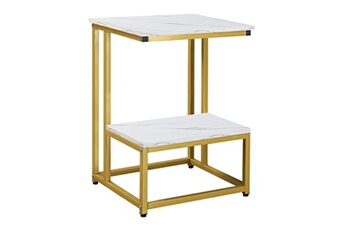 table basse homcom table basse moderne salon table d'appoint chambre guéridon bout de canapé design structure acier doré plateau étagère aspect marbre blanc