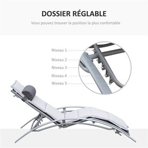 Bain de soleil transat pliable dossier réglable 5 positions acier teslin crème - Outsunny - Gamm Bain de soleil transat pliable dossier réglable 5 positions acier teslin crème - Outsunny - Gamm