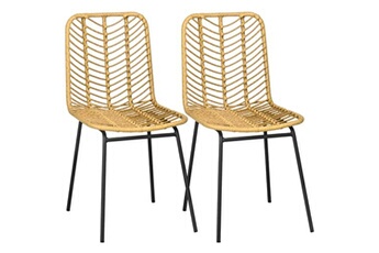 chaise de jardin homcom lot de 2 chaises de jardin style colonial piètement acier noir résine tressée aspect rotin