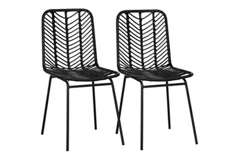 chaise de jardin homcom lot de 2 chaises de jardin style colonial piètement acier résine tressée aspect rotin noir
