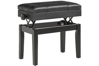 tabouret bas homcom banquette tabouret siège pour piano coffre intégré hauteur réglable bois hévéa assise revêtement synthétique noir