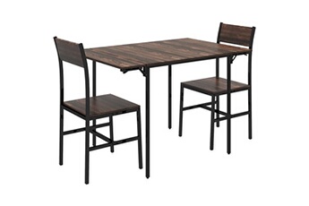table de cuisine homcom ensemble table à manger extensible 80-118 cm 2 places design industriel - table double rabat - acier noir aspect bois