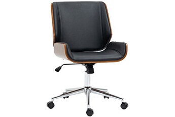 fauteuil de bureau vinsetto chaise de bureau manager design vintage pivotante hauteur réglable bois peuplier acier chromé revêtement mixte synthétique tissu noir