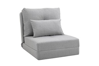 fauteuil de relaxation homcom chauffeuse dossier inclinable - fauteuil convertible - 2 coussins inclus - tissu lin gris clair
