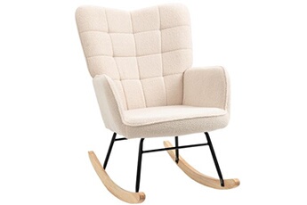 rocking chair homcom fauteuil à bascule rocking chair design - structure acier piètement bois tissu effet laine bouclé beige