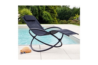 chaise longue - transat ozalide transat de jardin pliant elypse en acier - noir