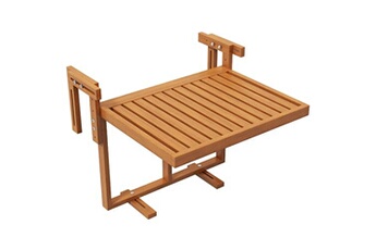 table de jardin outsunny table de balcon suspendue hauteur réglable dim. 68l x 65l x 40.5 -55h cm bois de sapin verni coloris teck