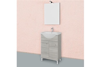 armoire de salle de bain avec pieds en chêne gris, complète avec lavabo et miroir 56cm