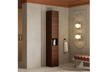 colonne de salle de bain en noyer de style rustique toscan, 2 portes, 1 tiroir et une niche ouverte