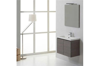 meuble de salle de bain suspendu 60cm 2 portes gris, lavabo en résine, miroir avec lampe manhattan