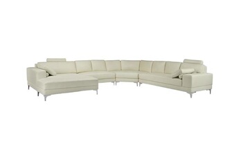 Canapé d'angle Vente-Unique Grand canapé d'angle gauche panoramique en cuir supérieur ivoire DONATELLO II