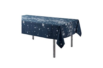 nappe de table douceur d'interieur - nappe rectangulaire antitache et infroissable imprimé flocons - l. 150 x l. 240 cm - bleu et argent - douceur d'intérieur