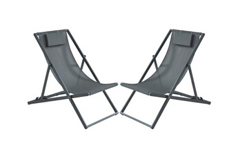 chaise longue - transat vente-unique.com lot de 2 transats chiliennes en aluminium - anthracite - anilio de mylia