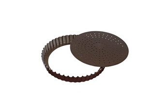 plat / moule gobel tourtière ronde cannelée fond mobile 28 cm - - marron - acier
