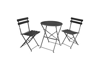 ensemble table et chaises de jardin akord ensemble de meubles orion pour balcon : table ronde & 2 chaises en noir élégant