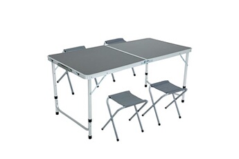 ensemble table et chaises de jardin akord table de camping gris foncé avec 4 chaises pliantes grises, dimensions : l120 x p60 x h70 cm