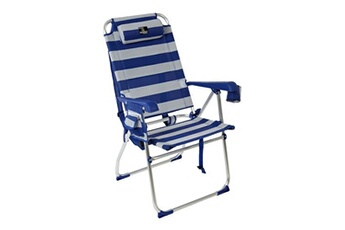 chaise de jardin bigbuy chaise pliante avec repose-tête bleu/blanc a rayures