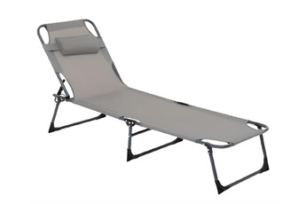 chaise longue - transat pegane lot de 2 transats, bain de soleil en texaline coloris gris - longueur 173 x profondeur 55,5 x hauteur 27 cm - -