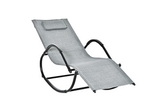 chaise longue - transat outsunny chaise longue à bascule rocking chair design contemporain dim. 160l x 61l x 79h cm métal textilène gris