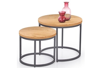 ensemble de deux tables gigognes design avec plateaux aspect chêne doré sweety