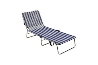 chaise longue - transat alco chaise de plage multiposition blanc blue marine