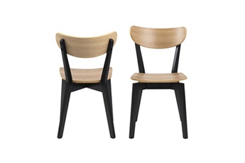 chaise maison et styles lot de 2 chaises repas selda chêne naturel et noir 45x55x79,5 cm