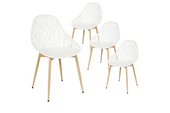 chaise de jardin altobuy saya - lot de 4 chaises de jardin coque plastique ajourée blanc pieds métal -
